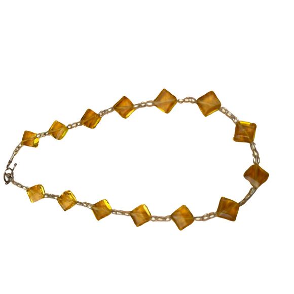 Yellow Glass Three Piece Jewelry Set Necklace, Bracelet, Earrings - Picture 4 of 9